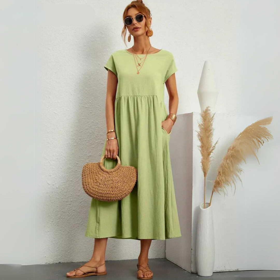 Isla – 100% Pure Cotton Casual Midi Dress