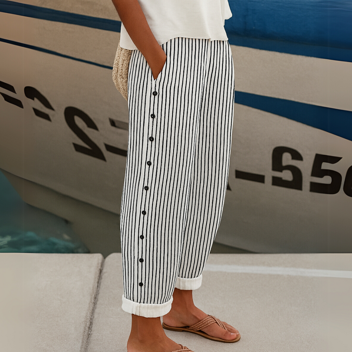 Seabreeze-Stripe Button Trousers