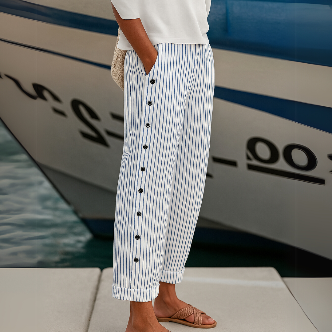 Seabreeze-Stripe Button Trousers