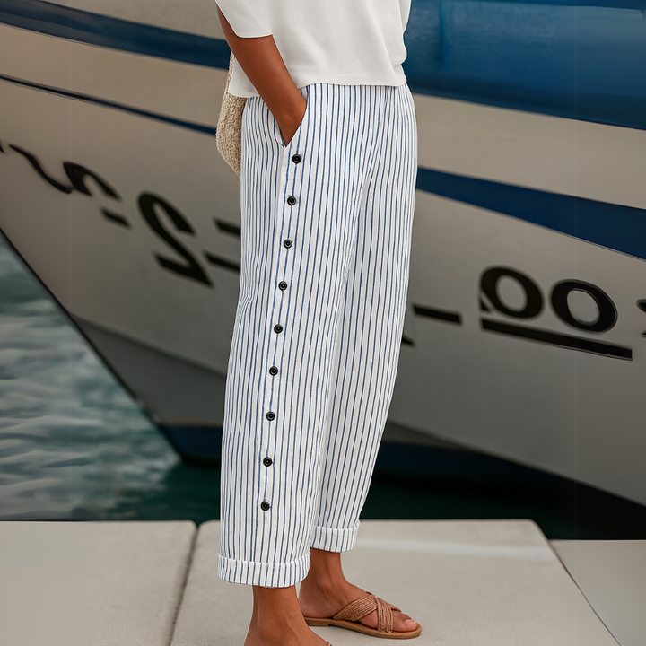 Seabreeze-Stripe Button Trousers